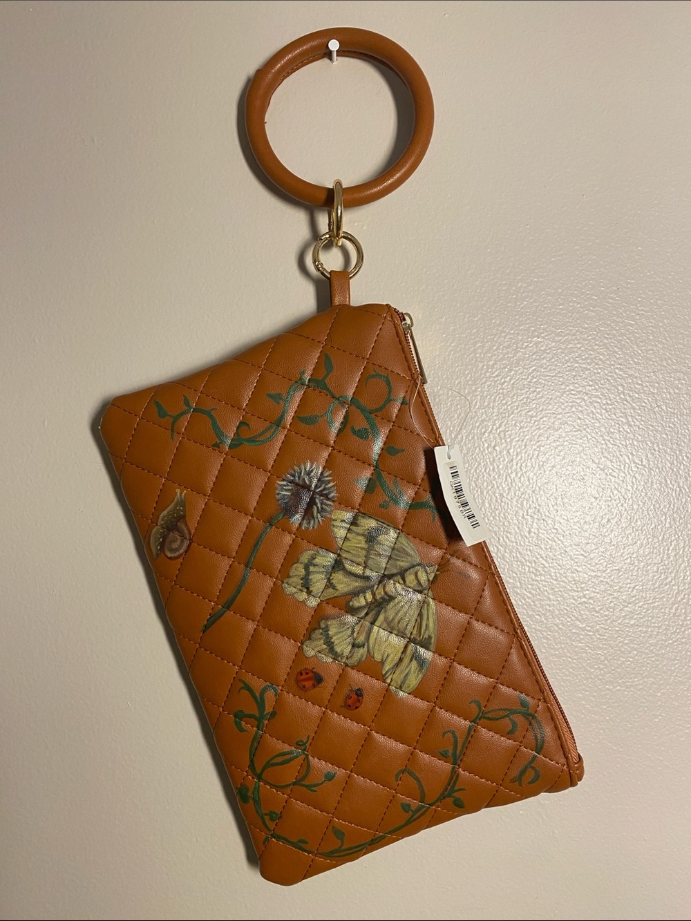 Hand painted quilted Moth Clutch Wristlet